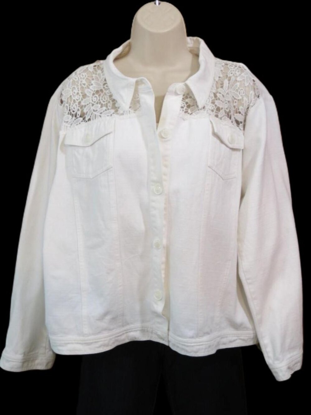 Erin London White Jean Jacket Lace Insets Size 1X